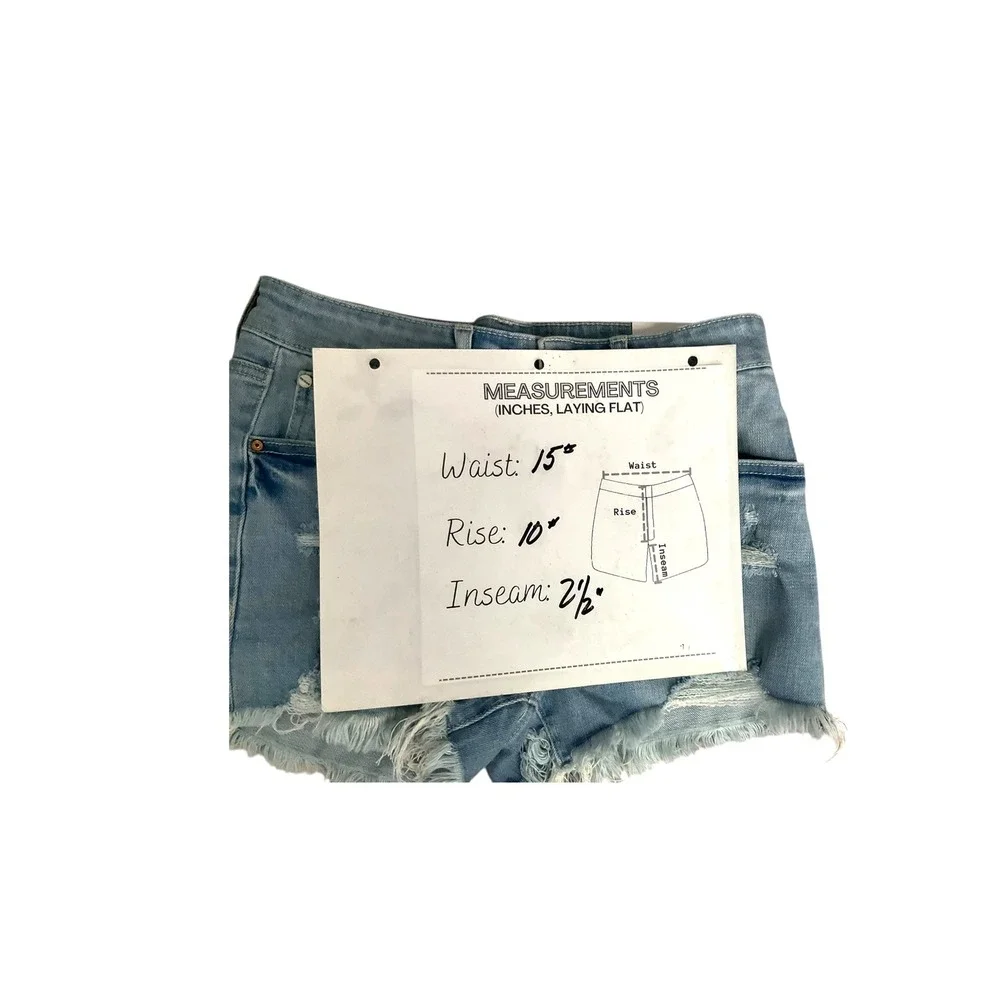 Enjean Womens High Rise Distressed Denim Shorts Light‎ Wash Frayed Hem Size M